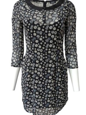 Bershka Peter Pan Collar Dress Daisy Print 3/4 Sleeve Swing A-Line Size M
