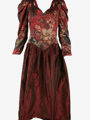 House Of Bianchi Vintage Maxi Dress Floral Prom Costume Burgundy UK 10/12