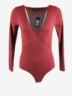 Bodysuit Slimf Fit Long Sleeve V Neck Party Cocktail Brick Size S