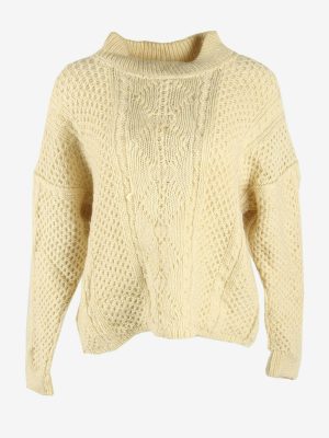 Cable Knit Jumper Vintage Turtle Neck Winter Warm 90s Ivory Size L