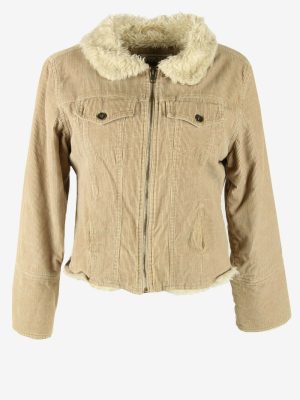 Corduroy Jacket Vintage Sherpa Cord Zip Retro 90s Coffee Size L