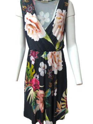 Jersey Surplice Dress V-Neck Wrap Elastic Waist Size S/M