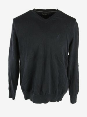 Nautica Jumper V Neck Vintage Long Sleeve Country 90s Black Size L
