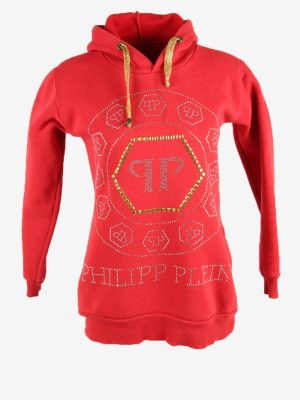 Printed Hoodies Vintage Pocket Pullover Sport Fit 90s Red Size L