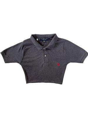 Reworked Crop Top Vintage US Polo Shirt Grey S