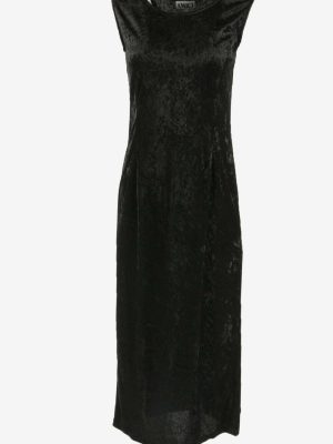 Velvet Maxi Dress Vintage Crew Neck Wedding Retro Black Size M