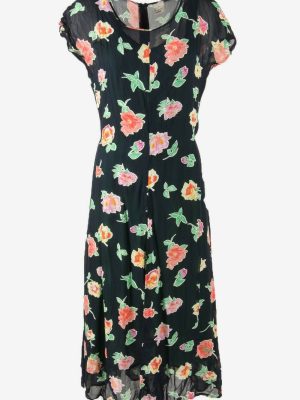 Vintage 2 Pieces Dress Floral Midi Adjustable Waist 90s Size 38