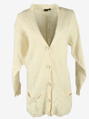 Vintage Cardigan Plain Long Sleeve V Neck Warm 90s Ivory Size L
