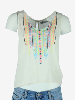 Vintage Hippie Gypsy Embroidered Blouse Indian Top Kaftan White S