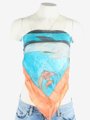 Vintage Scarf Animal Print Square Hippie Head Neck Top 90s Retro Multi