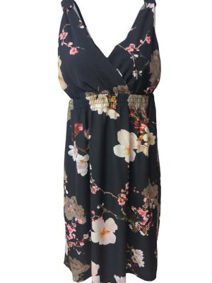 Womens Midi Dress Surplice Wrap Sleeveless Elastic Waist Size S/M