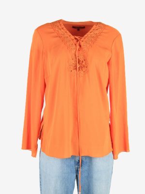 Hippie Gypsy Embroidered Blouse Tunic Top Vintage Kaftan Orange Size L