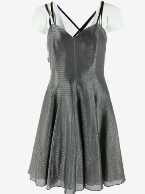 Lady Plain Mini Dress Vintage Quenn Anne Neck Party Night Grey Size M