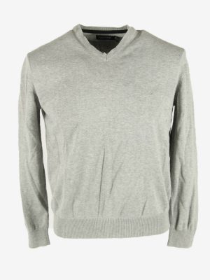 Nautica Jumper V Neck Vintage Long Sleeve Retro Warm 90s Grey Size M