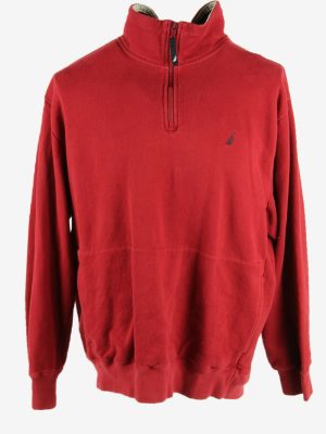 Nautica Vintage Sweatshirt Half Zip Collared Retro 90s Red Size XL