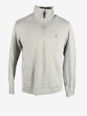Nautica Vintage Sweatshirt Half Zip Long Sleeve 90s Grey Size M