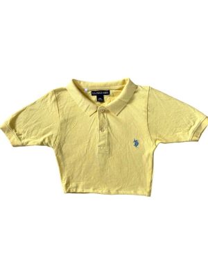 Reworked Crop Top Upcycled 90s Vintage US Polo Shirt  Yellow XS