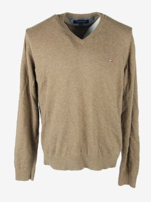 Tommy Hilfiger Diamond Sweater Vintage V Neck Jumper 90s Brown Size XXL