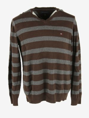 Tommy Hilfiger  Jumper Striped Vintage V Neck Retro 90s Multi Size L