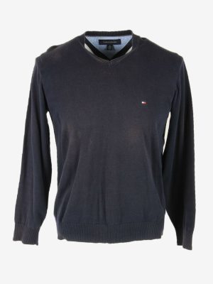 Tommy Hilfiger Plain Sweater Vintage Jumper V Neck 90s Navy Size M