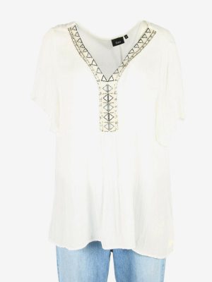 Vintage Beaded Hippie Gypsy Blouse Tunic Top Kaftan 90s White Size M