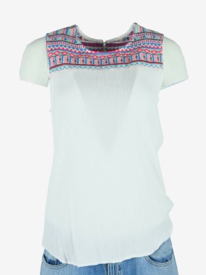 Vintage Embroidered Blouse Boho Indian Tunic Kaftan Smock White Size S