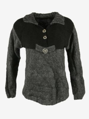 Vintage Jumper Plain Long Sleeve Collared Winter 90s Grey Size M