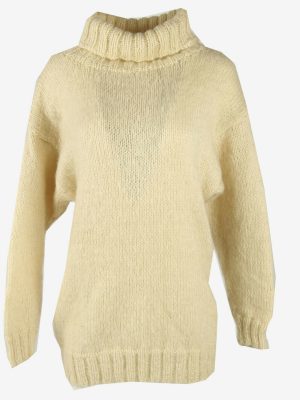 Vintage Jumper Plain Long Sleeve Turtle Neck Retro Warm Ivory Size XL