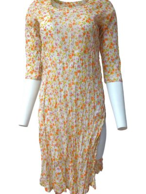 Women's Mid-Length Floral Print Midi Dress Scoop Neck Size M/L