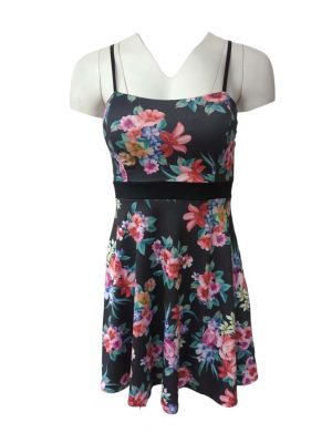 Womens Skater Dress Bustier Tin Strap Flare Floral Print Size S/M