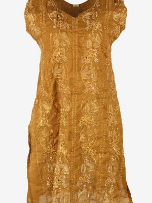 Authentic Vintage Indian Tunic Dress Sleeveless 90s Brown XL