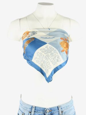 Boho Festival Animal Print Scarf Square Vintage Summer 80s Retro Blue