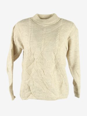 Cable Knit Jumper Vintage High Neck Winter Country 90s Ivory Size M