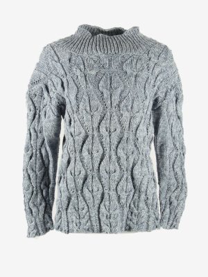 Cable Knit Vintage Jumper High Neck Retro Country 90s Blue Size L