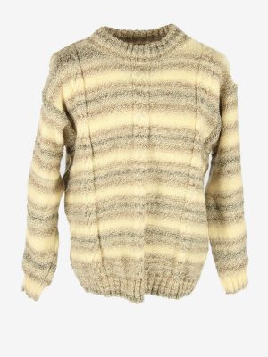 Cable Knit Wool Jumper Vintage Crew Neck Pullover 90s Multi Size L