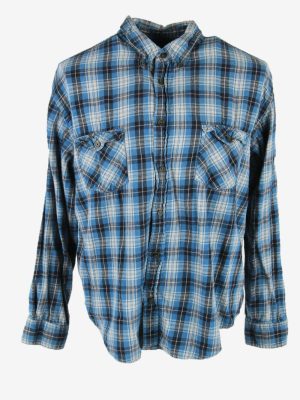 St John's Bay Flannel Shirt Vintage Check 90s Blue XL
