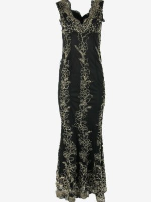 Maxi Dress Lace Detail Vintage V Neck Wedding Party 90s Black S