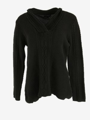 Nautica Vintage Jumper Long Sleeve Shawl Neck Winter Retro Black Size L