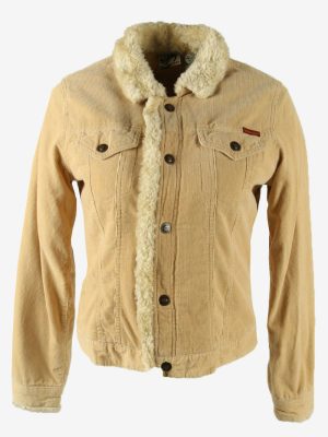 Vintage Corduroy Jacket Faux Fur Cord Snap Casual 90s Coffee Size M