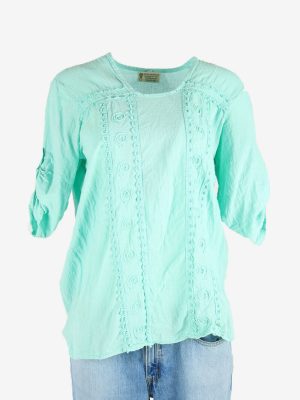 Vintage Embroidered Hippie Gypsy Blouse Tunic Top Kaftan Turquoise Size L
