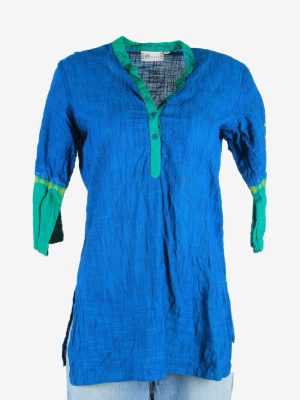 Vintage Plain Hippie Gypsy Blouse Tunic Top Kaftan Blue M