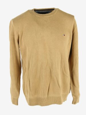 Vintage Tommy Hilfiger Jumper Crew Neck Long Sleeve 90s Beige Size XL
