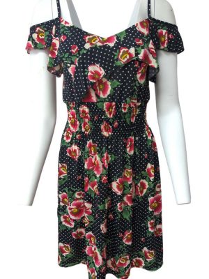 Womens Cold Shoulder Jersey Dress Sleeveless Elastic Waist Size S/M