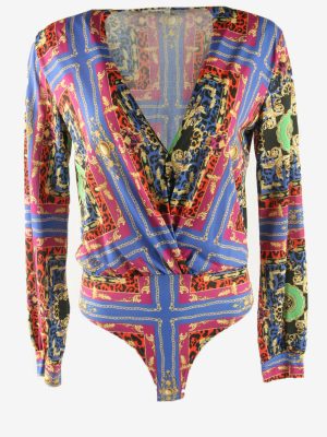 Bodysuit Designer Babydoll V Neck Long Sleeve Party Multi Size M