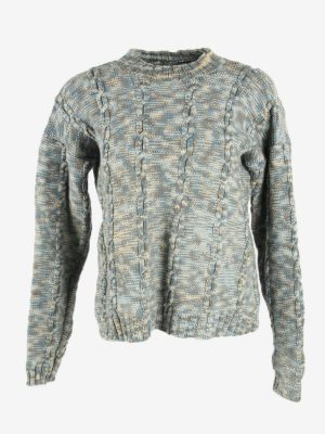 Cable Knit Vintage Jumper High Neck Winter Country 90s Blue Size M