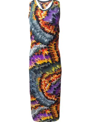 Jersey Bodycon Maxi Dress Feather Printed Sleeveless Multi Size M-DR835