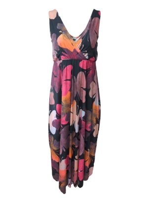 Jersey Maxi Dress Surplice Wrap Sleeveless Elastic Waist Size S/M