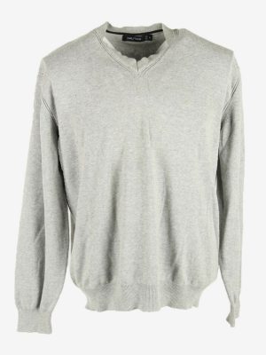 Nautica Plain Jumper Vintage Pullover V Neck Retro 90s Grey Size XL