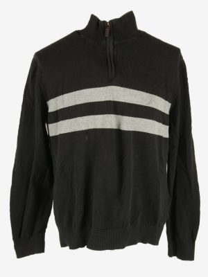 Nautica Quarter Zip Jumper Striped Vintage Pullover 90s Black Size XXL
