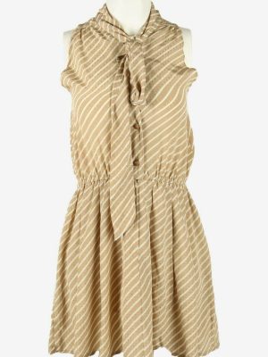 Striped Mini Dress Vintage Collared Neck Retro 90s Coffee Size UK 4/6